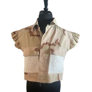 Voghtic Women's Camo Coat Button Down Cropped Jackets with Cargo Pockets, Size S